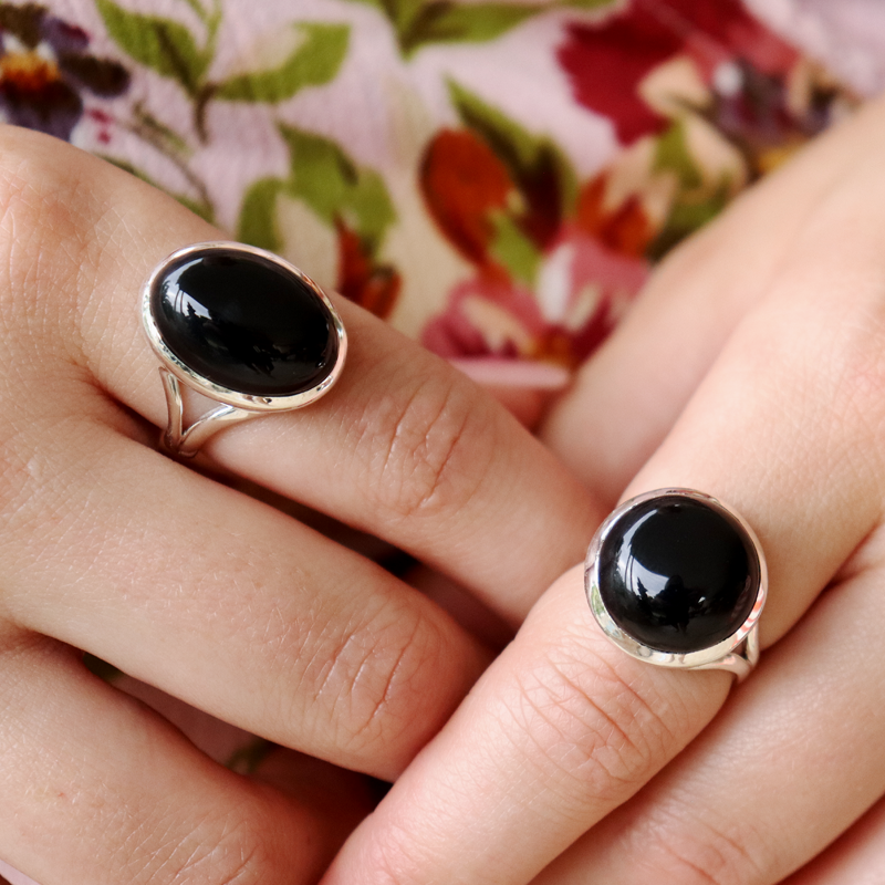 oval black onyx sterling silver gemstone ring