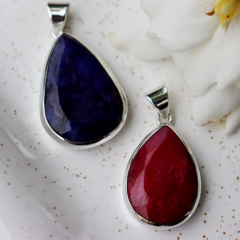 teardrop ruby quartz sterling silver pendant