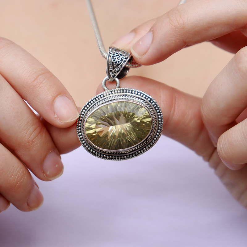 lemon quartz sterling silver gemstone pendant