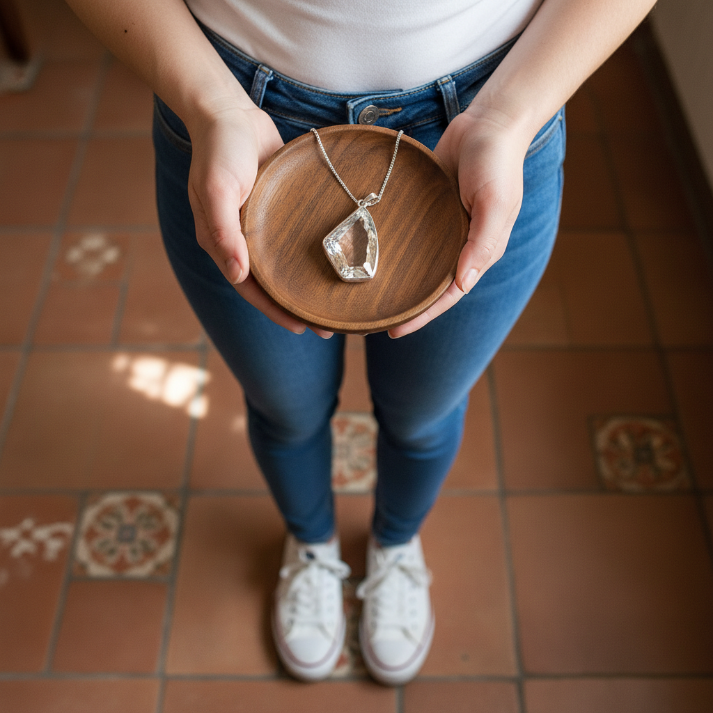 clear quartz sterling silver gemstone pendant