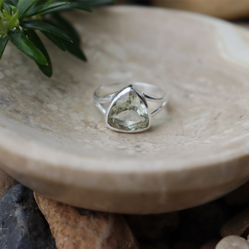 green amethyst sterling silver gemstone ring