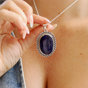 large oval sapphire quartz sterling silver gemstone pendant