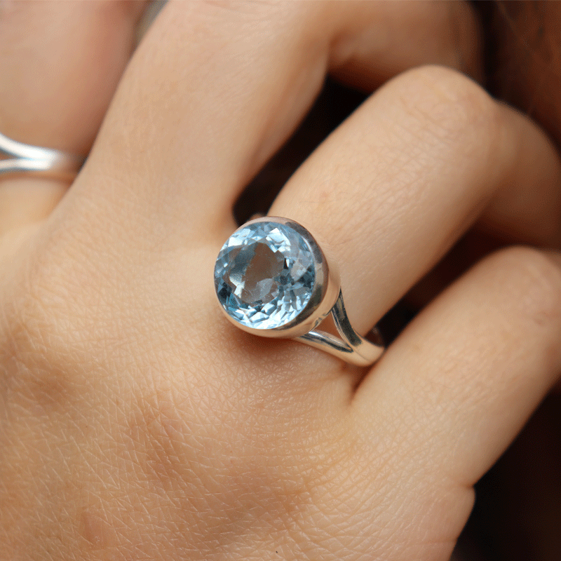 blue topaz sterling silver gemstone ring