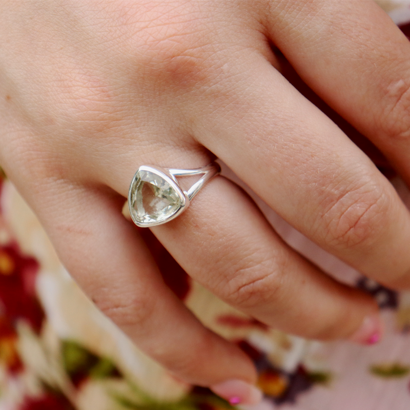 green amethyst sterling silver gemstone ring