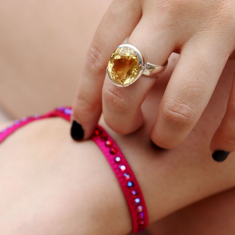 oval citrine silver gemstone ring