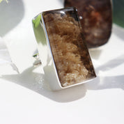 large rectangle garden quartz silver gemstone ring