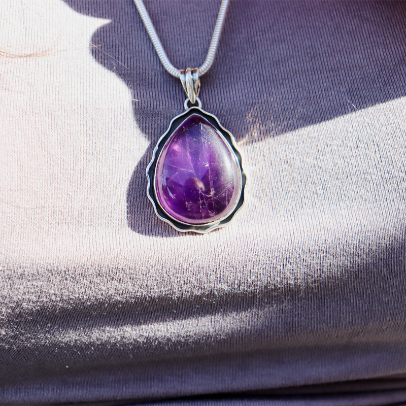amethyst teardrop sterling silver gemstone pendant