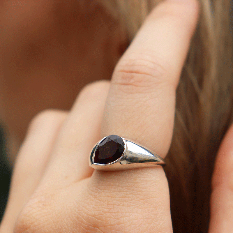 garnet gemstone sterling silver ring