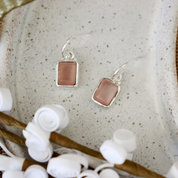 rose quartz emerald cut sterling silver gemstone earrings