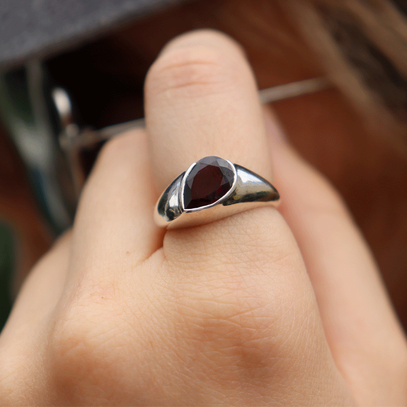 garnet gemstone sterling silver ring