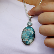 shattuckite blue topaz sterling silver gemstone pendant