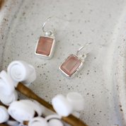 rose quartz emerald cut sterling silver gemstone earrings