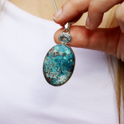shattuckite blue topaz sterling silver gemstone pendant