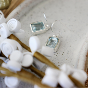 blue topaz emerald cut sterling silver earrings