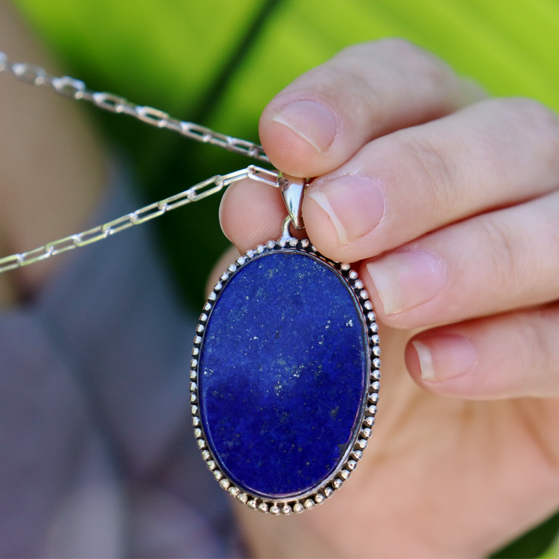 large oval lapis lazuli sterling silver pendant