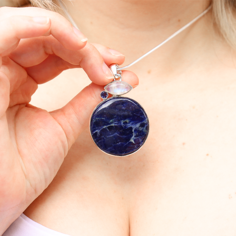 sodalite moonstone amethyst sterling silver gemstone pendant