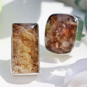 large rectangle garden quartz silver gemstone ring