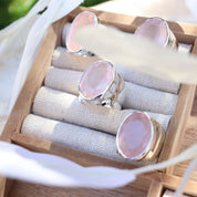 large rose quartz sterling silver gemstone ring