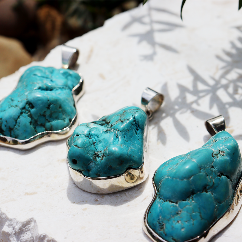 big turquoise sterling silver gemstone pendant