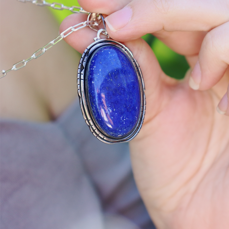 oval lapis lazuli sterling silver gemstone pendant
