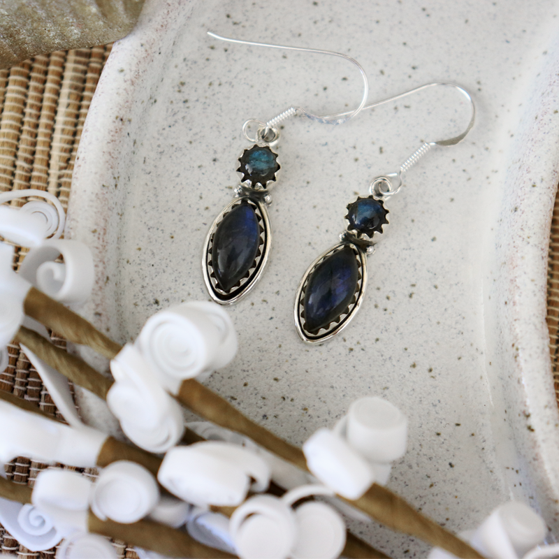 labradorite sterling silver gemstone drop earrings