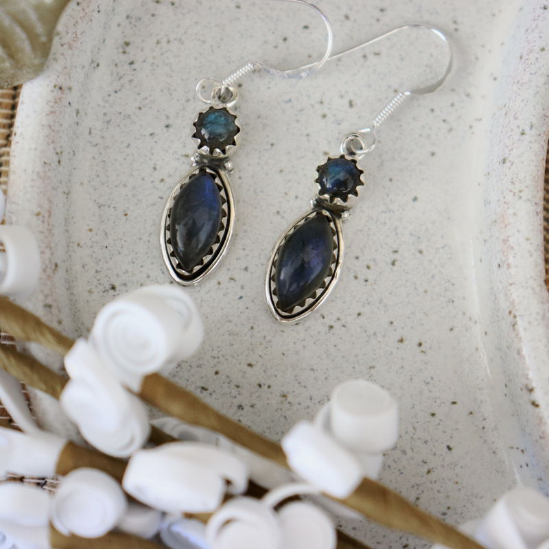 labradorite sterling silver gemstone drop earrings