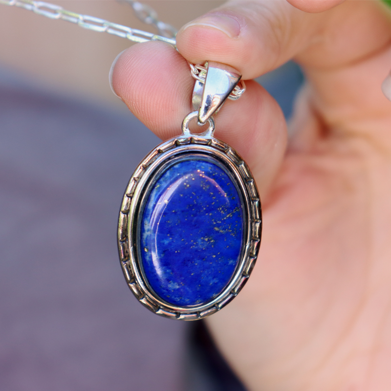 oval lapis lazuli sterling silver gemstone pendant