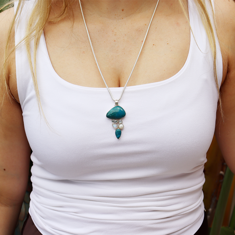 turquoise moonstone topaz pearl sterling silver pendant