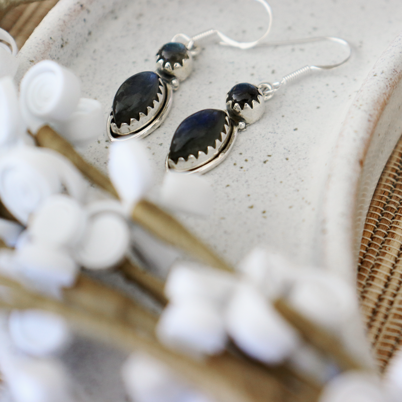 labradorite sterling silver gemstone drop earrings