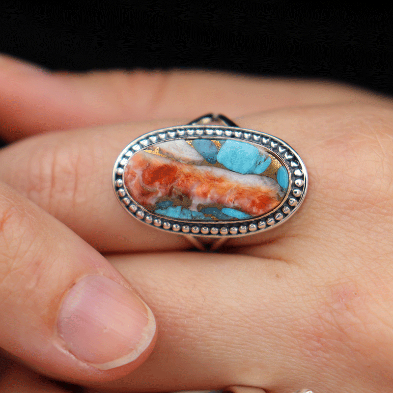 oyster turquoise sterling silver gemstone ring