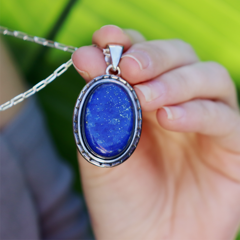 oval lapis lazuli sterling silver gemstone pendant