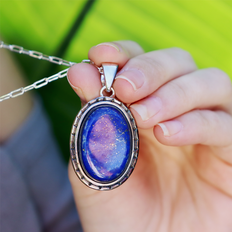 oval lapis lazuli sterling silver gemstone pendant