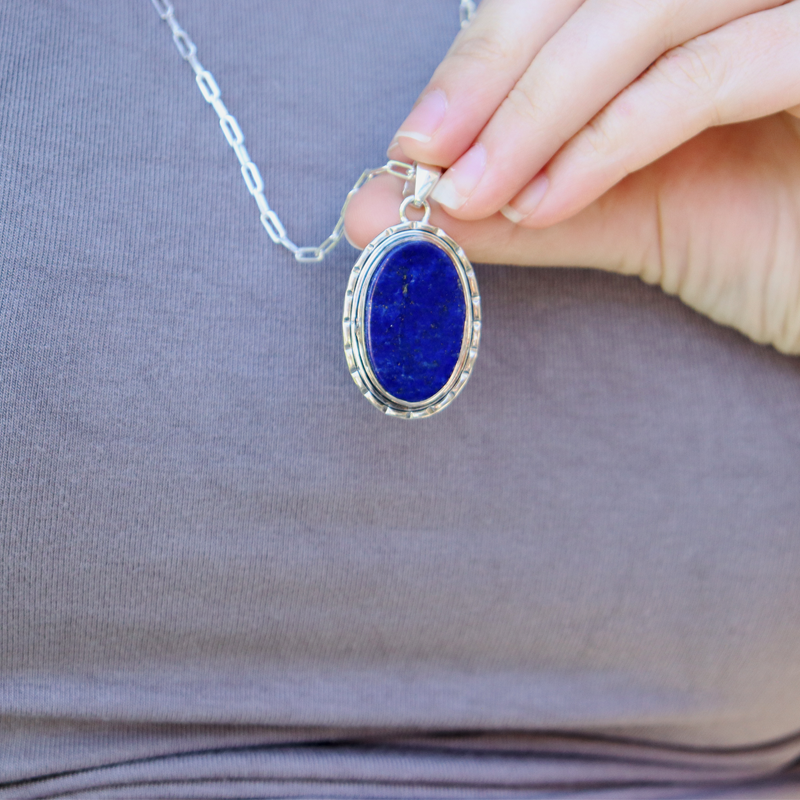 oval lapis lazuli sterling silver pendant