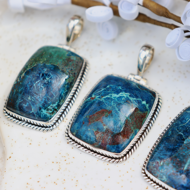 shattuckite sterling silver gemstone pendant