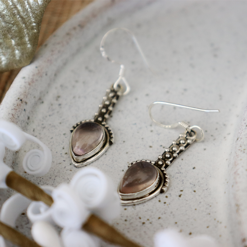 rose quartz sterling silver gemstone earrings