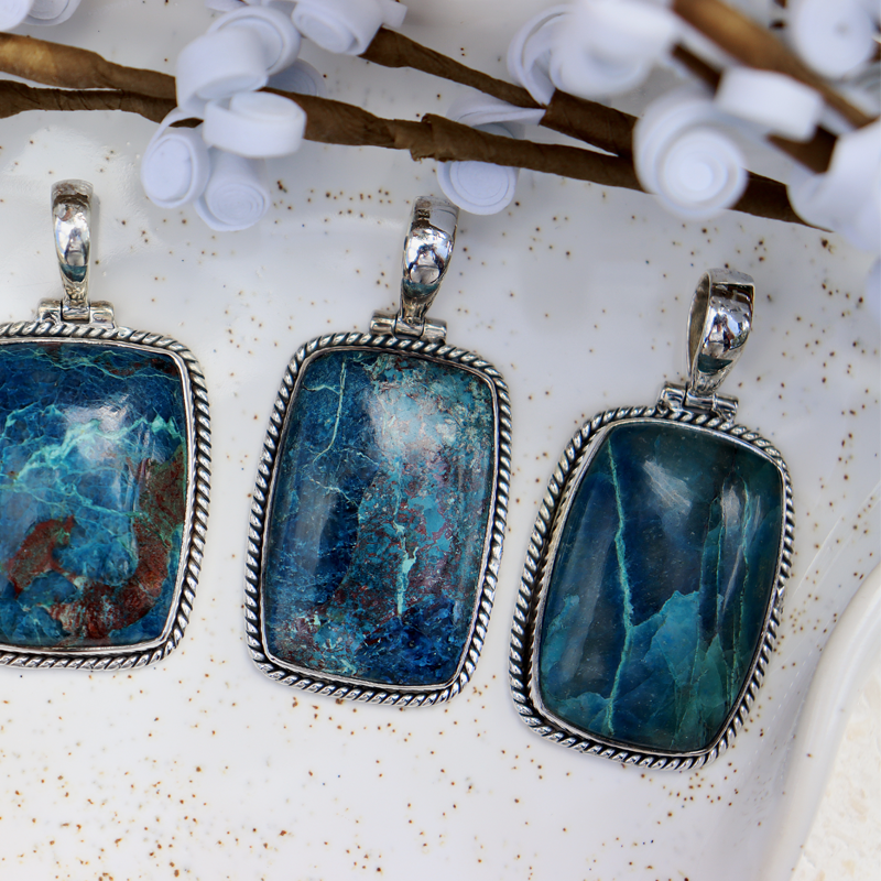 shattuckite sterling silver gemstone pendant