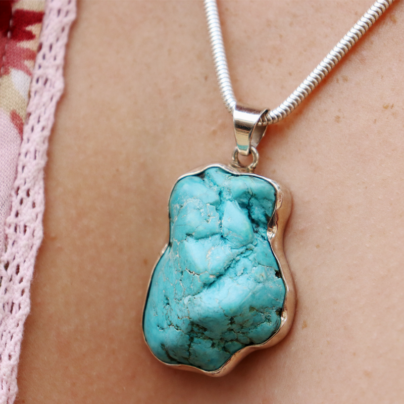 big turquoise sterling silver gemstone pendant