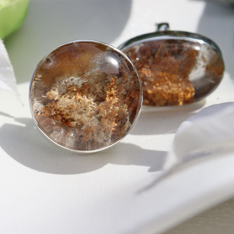 large round garden quartz silver gemstone ring