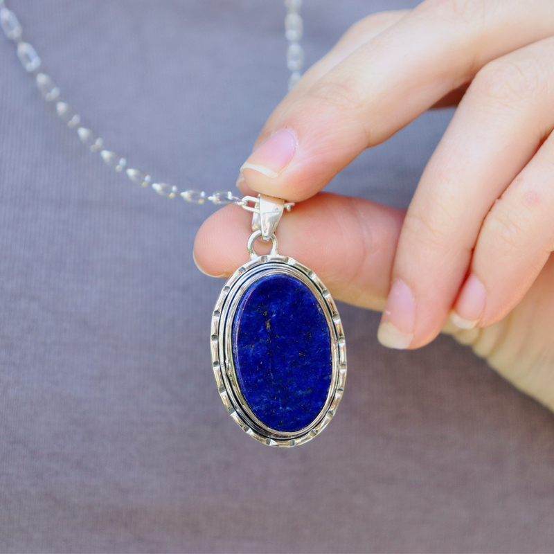 oval lapis lazuli sterling silver pendant