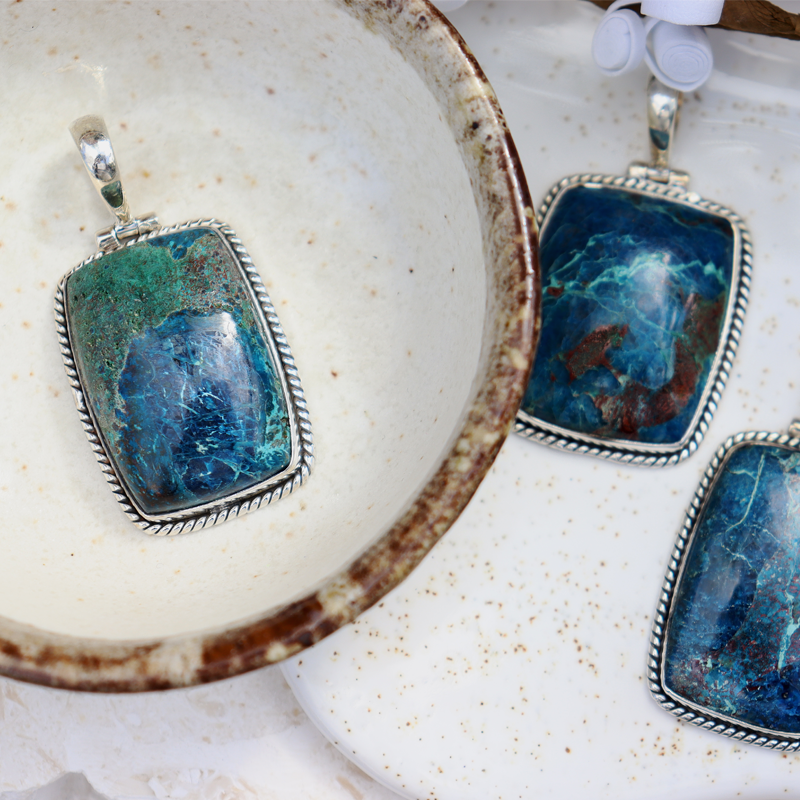 shattuckite sterling silver gemstone pendant