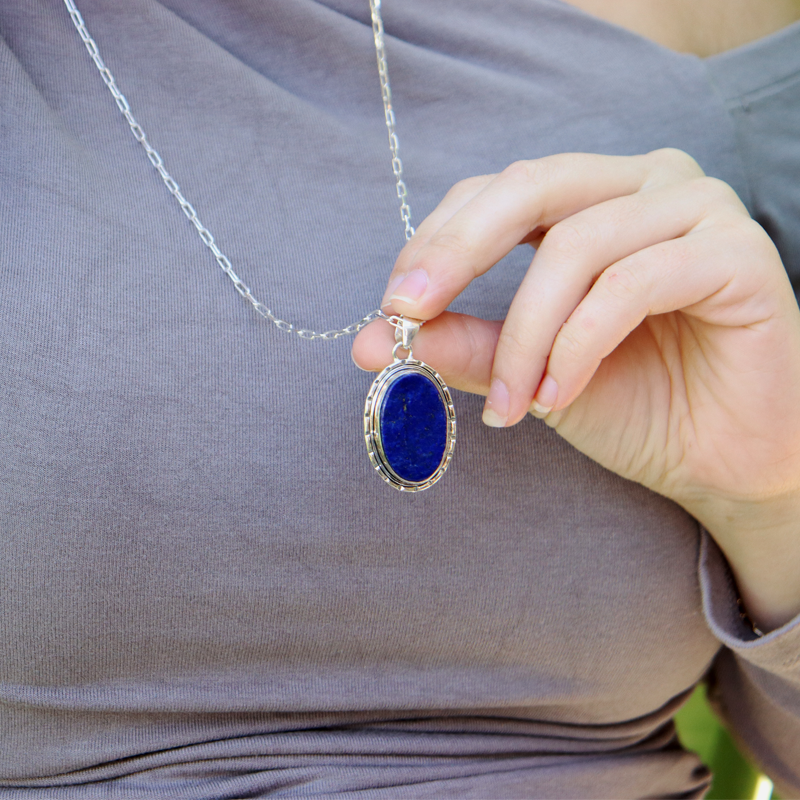 oval lapis lazuli sterling silver pendant