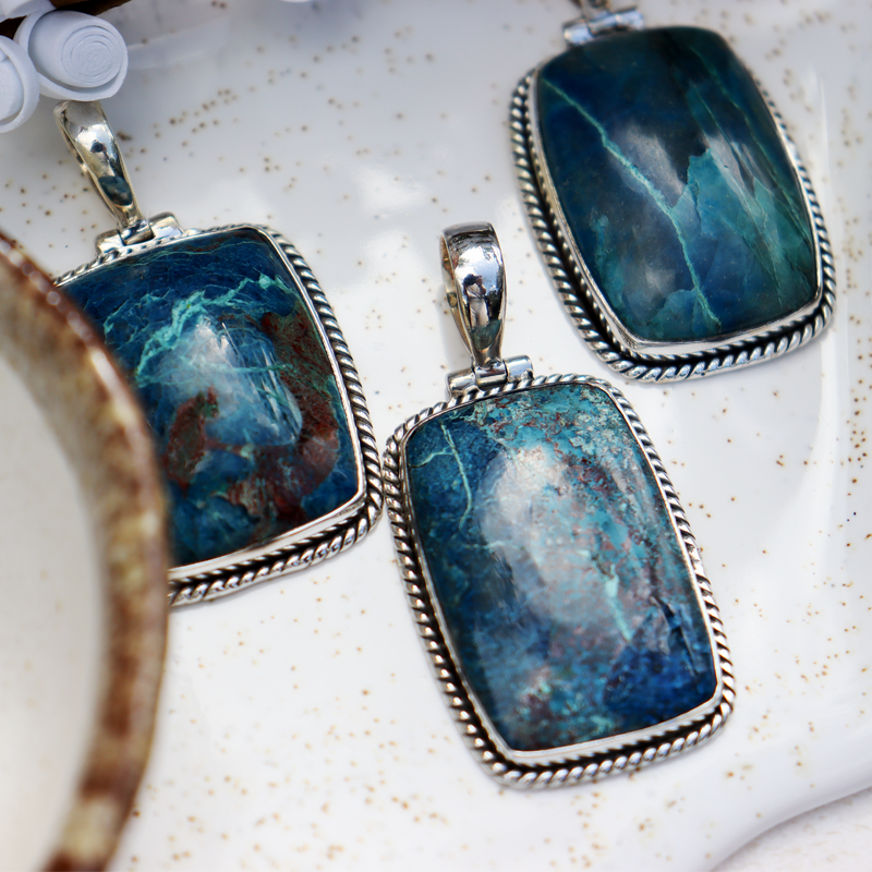 shattuckite sterling silver gemstone pendant