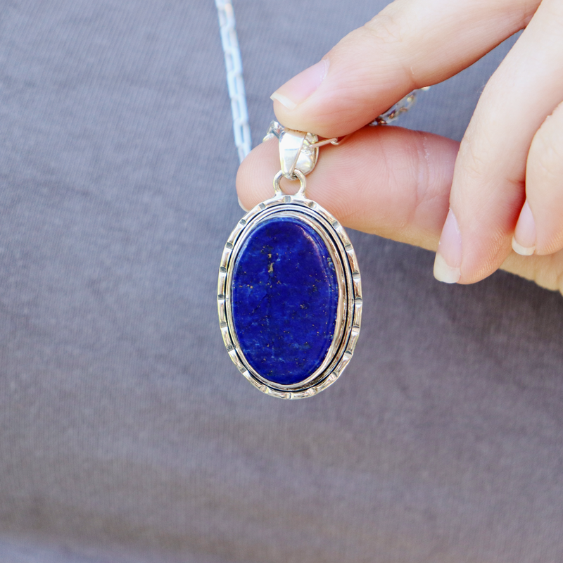 oval lapis lazuli sterling silver pendant
