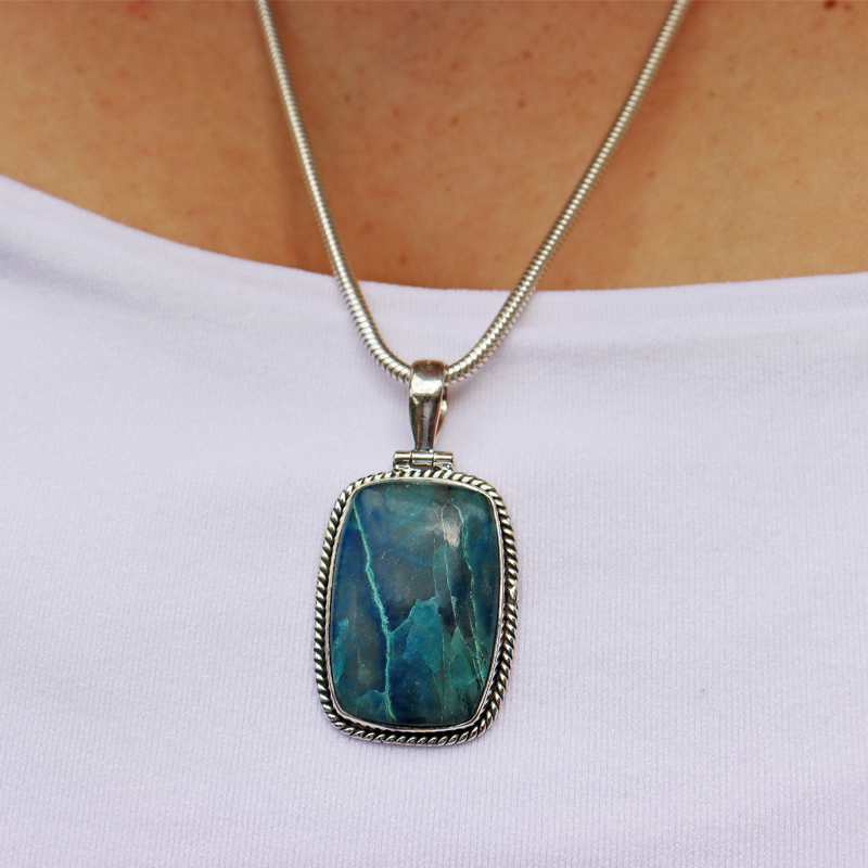 shattuckite sterling silver gemstone pendant