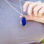 large oval lapis lazuli sterling silver pendant