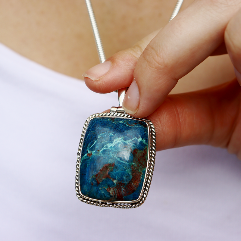 shattuckite sterling silver gemstone pendant