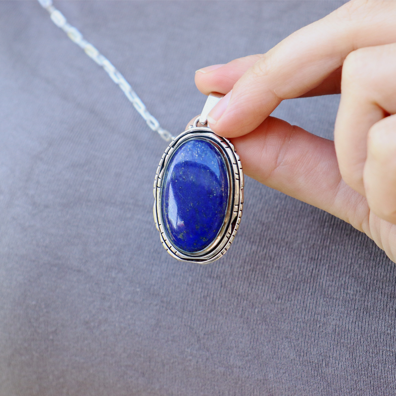 large oval lapis lazuli sterling silver pendant