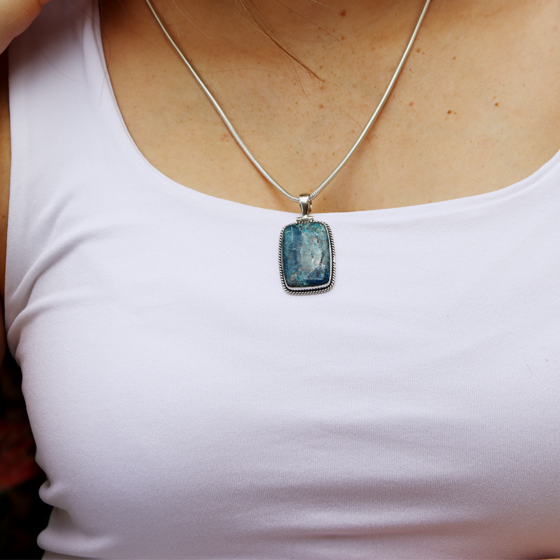 shattuckite sterling silver gemstone pendant