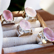 large rose quartz sterling silver gemstone ring