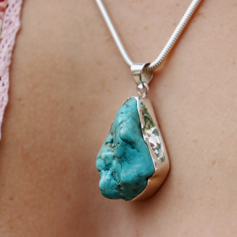 big turquoise sterling silver gemstone pendant